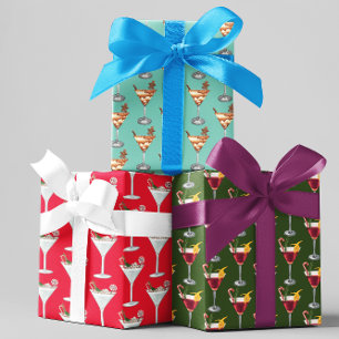 Festive Holiday Cocktail Party Christmas Drinks Wrapping Paper Sheets