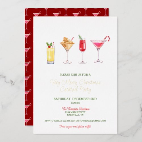 Festive Holiday Cocktail Party Christmas Foil Invitation