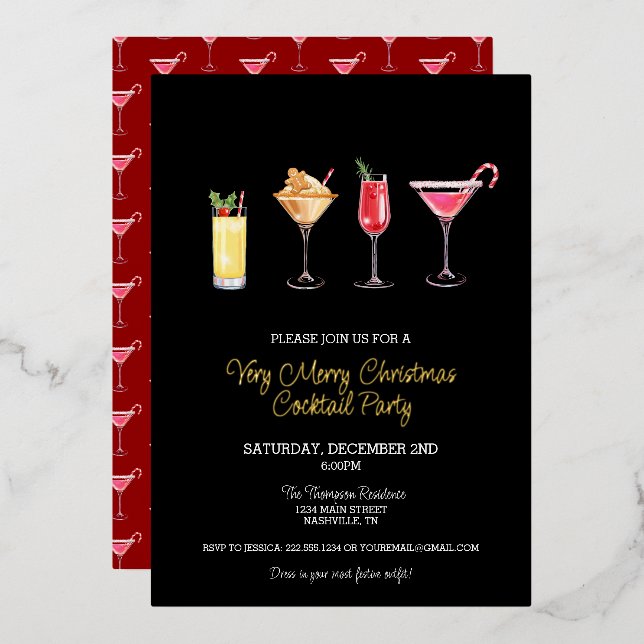 Festive Holiday Cocktail Party Christmas Foil Invitation (Front/Back)