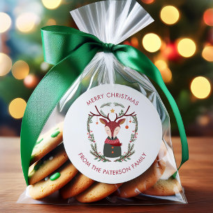 Festive Holiday Deer Classic Round Sticker