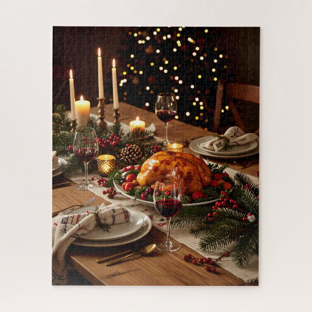 Festive Holiday Dinner Table with Roast Turkey Jigsaw Puzzle (Vertical)