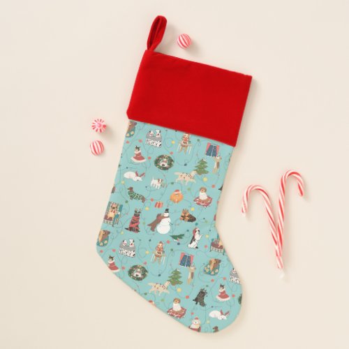 Festive Holiday Dogs in Christmas Sweaters Pattern Christmas Stocking