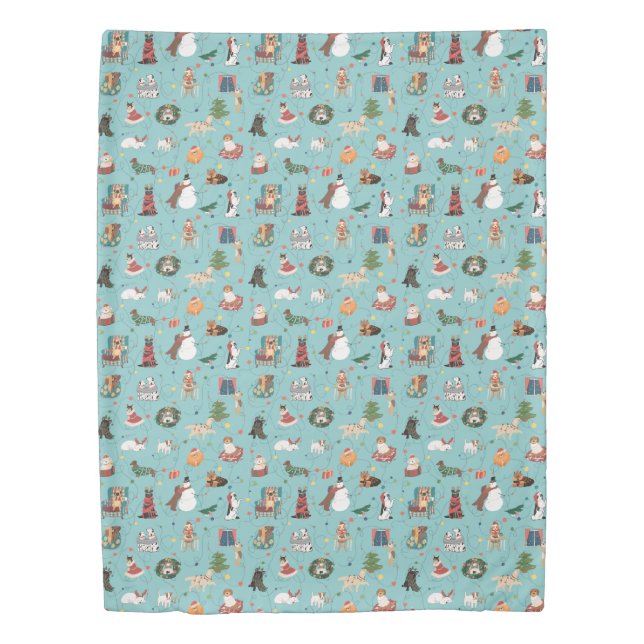 Festive Holiday Dogs in Christmas Sweaters Pattern Duvet Cover (Front)