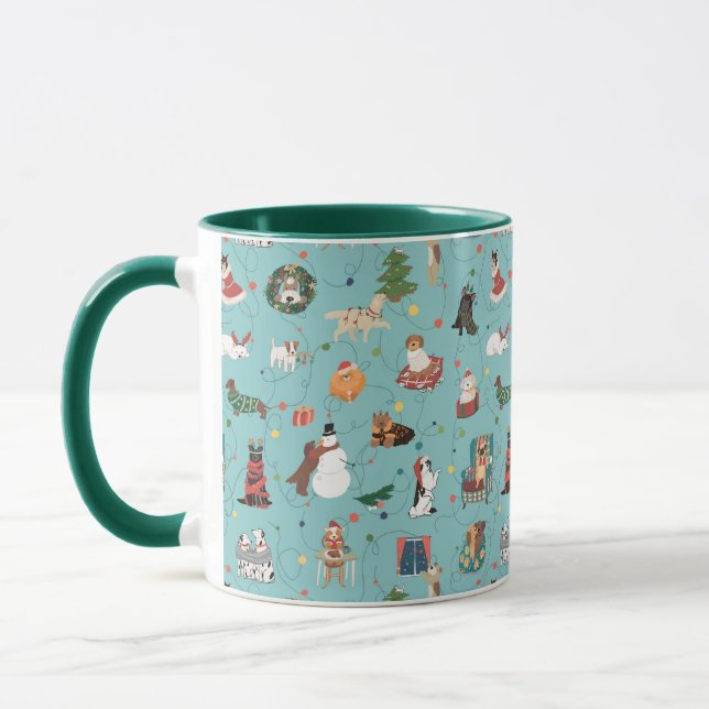 Festive Holiday Dogs in Christmas Sweaters Pattern Mug (Left)