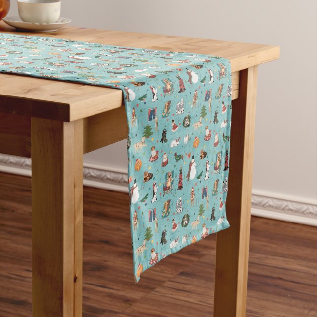 Festive Holiday Dogs in Christmas Sweaters Pattern Short Table Runner (In Situ)