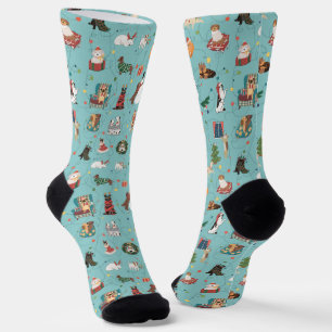 Festive Holiday Dogs in Christmas Sweaters Pattern Socks