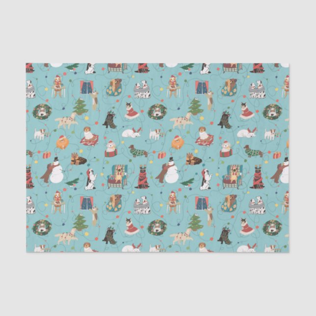 Festive Holiday Dogs in Christmas Sweaters Pattern Tissue Paper (Front)