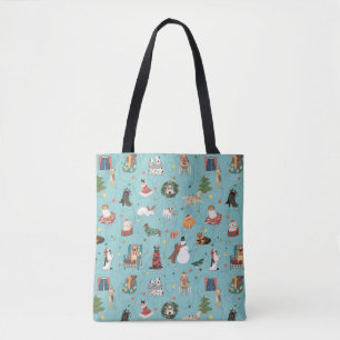 Festive Holiday Dogs in Christmas Sweaters Pattern Tote Bag