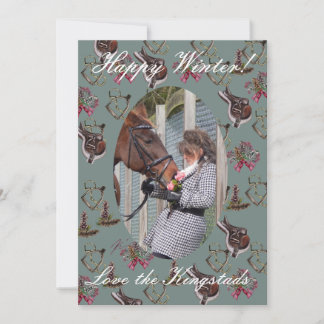 festive holiday equestrian enveFlat Thank You Card