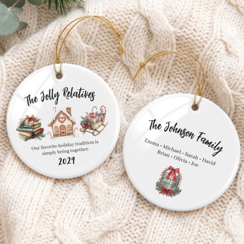Festive Holiday Family Group Ceramic Ornament