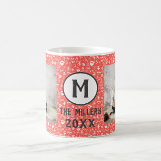 Festive Holiday Family Monogram Red 2 Photo Year Coffee Mug