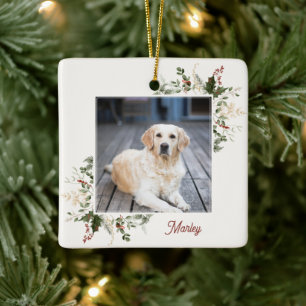 Festive Holiday Foliage Photo Ceramic Ornament