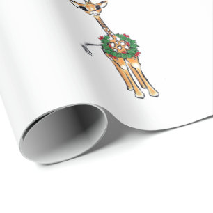 Festive Holiday Giraffe - green-red Holly wreath Wrapping Paper