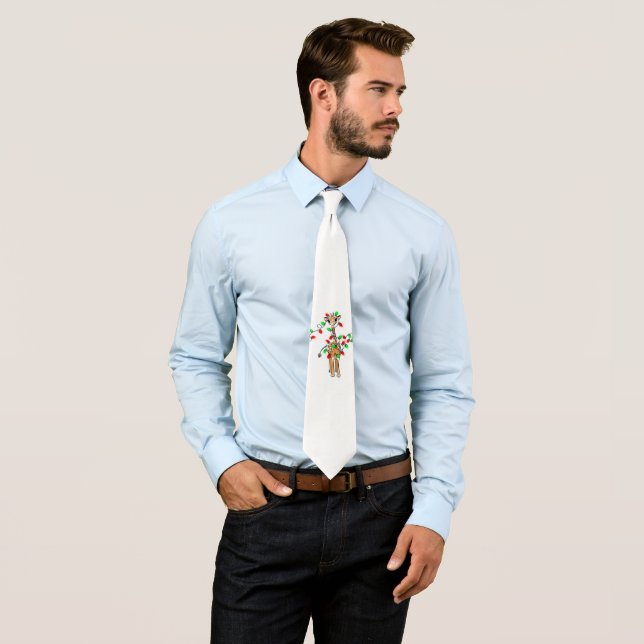 Festive Holiday Giraffe, red, green holiday lights Neck Tie (In Situ)