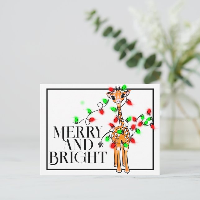Festive holiday giraffe | red green Xmas lights   Postcard (Standing Front)