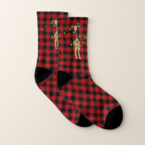 Festive holiday giraffe  red red twinkle lights   socks