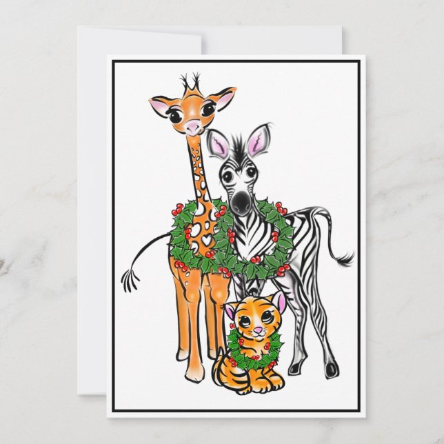 Festive Holiday Giraffe, Zebra, Tiger (Front)