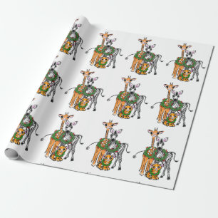 Festive Holiday Giraffe, Zebra, Tiger Wrapping Paper