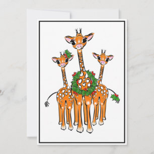 Festive Holiday Giraffes, Holly wreath, Cheers