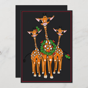 Festive Holiday Giraffes, Holly wreath, Cheers
