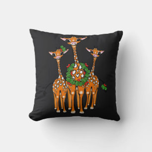 Festive Holiday Giraffes, Holly wreath, Cheers Throw Pillow