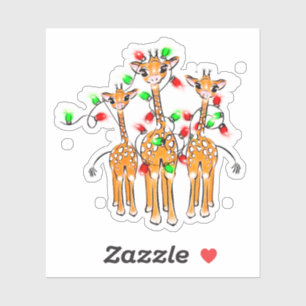 Festive holiday giraffes red green twinkle light sticker