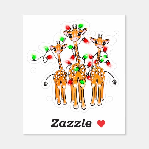 Festive holiday giraffes  red green twinkle light sticker