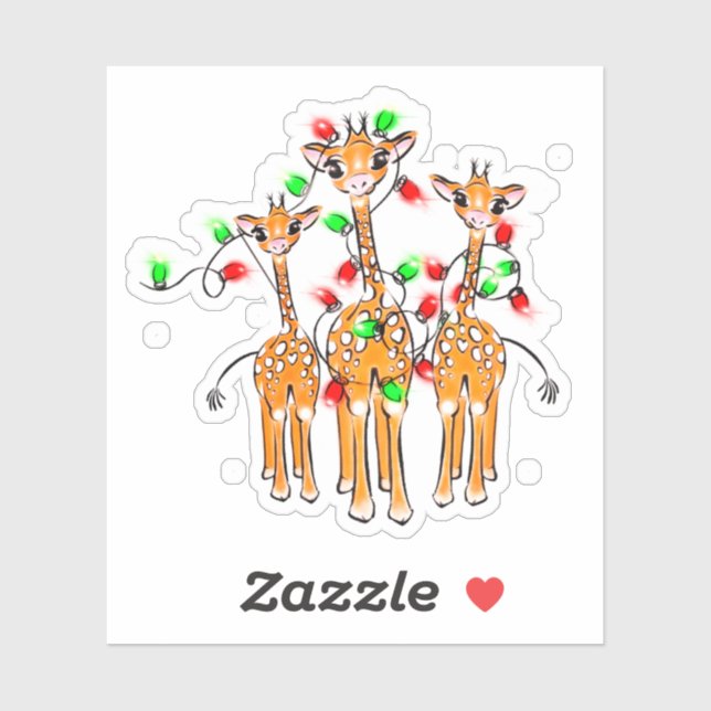 Festive holiday giraffes | red green twinkle light sticker (Sheet)