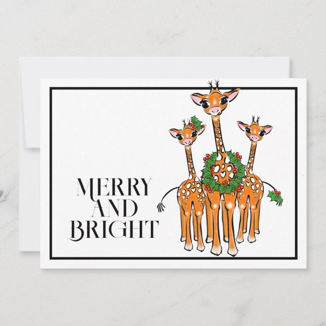 Festive holiday giraffes | red green Xmas wreath   Invitation (Front)