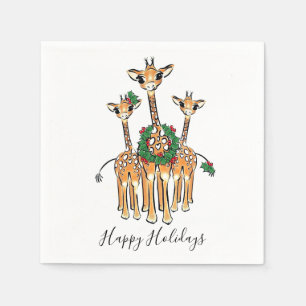 Festive Holiday Giraffes with Holly wreath Napkins
