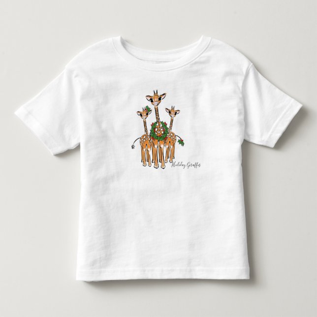 Festive Holiday Giraffes with Holly wreath Toddler T-shirt (Front)