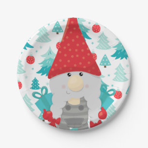 Festive Holiday Gnome with gifts Paper Plates