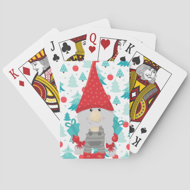 Festive Holiday Gnome with Gifts Poker Cards (Back)