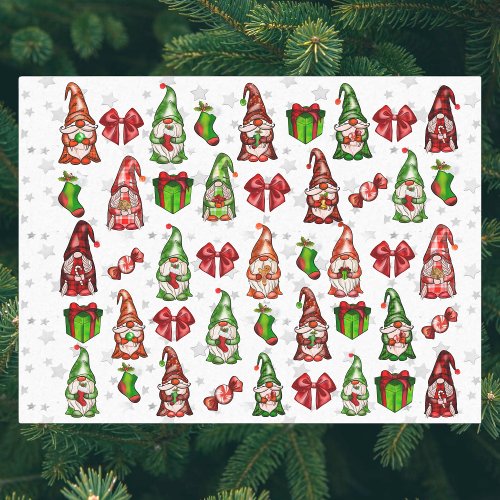 Festive Holiday Gnomes Silver Stars Tissue Paper