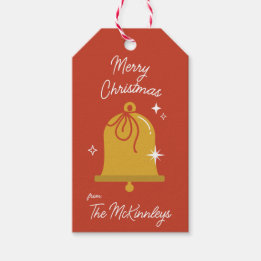 Festive Holiday Gold Bell Customizable Gift Tags
