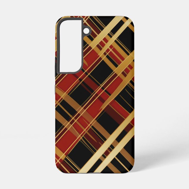 FESTIVE HOLIDAY GOLD & RED & BLACK PLAID PATTERN SAMSUNG GALAXY CASE (Back)