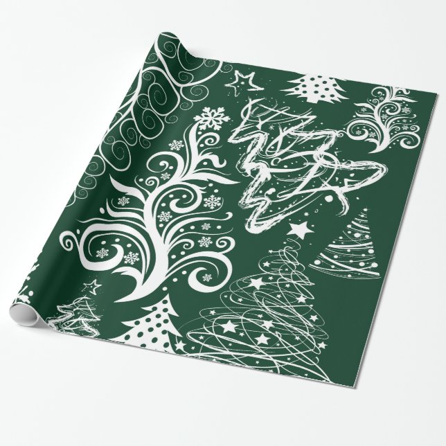 Festive Holiday Green Christmas Trees Xmas Wrapping Paper (Unrolled)