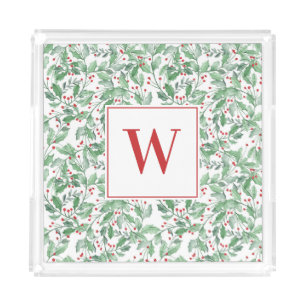 Festive Holiday Greenery Personalized Christmas Acrylic Tray