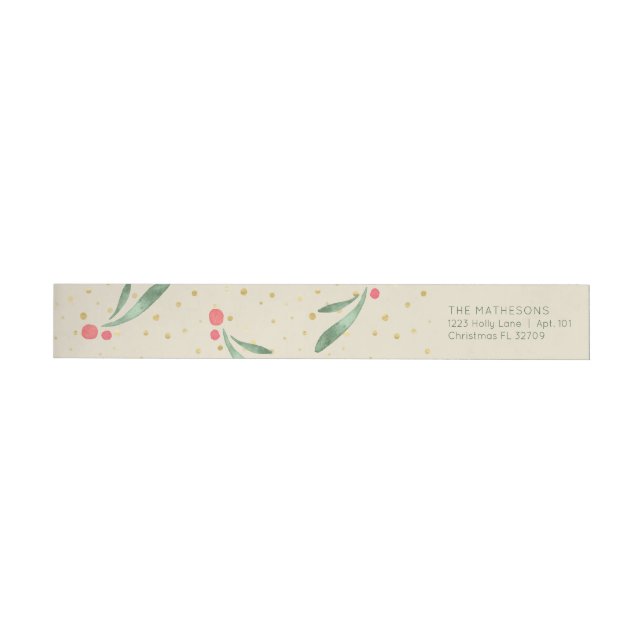 Festive Holiday Greenery Red Berries Gold Confetti Wrap Around Label (Individual)
