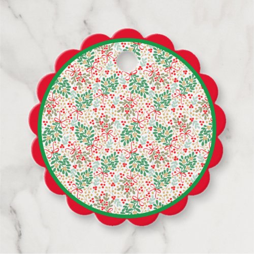 Festive Holiday Greens Red Berries And Bows Favor Tags