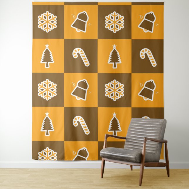 Festive Holiday Grid Pattern Tapestry (In Situ)