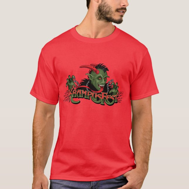 Festive Holiday Krampus (Red T) T-Shirt (Front)