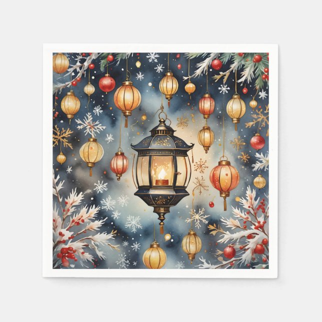 Festive Holiday Lanterns Napkins (Front)