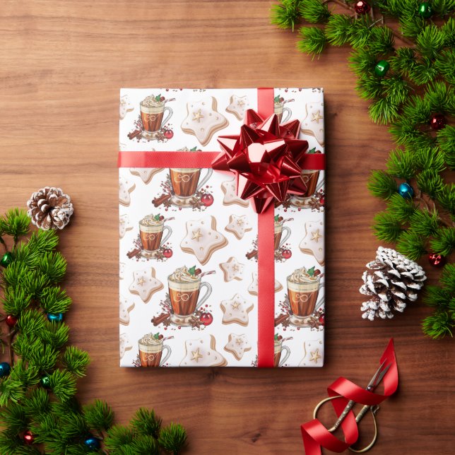 Festive Holiday Latte with Cookies Wrapping Paper (Holiday Gift)