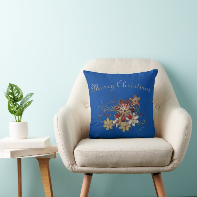 Festive Holiday Laurel Blue Throw Pillow (Chair)