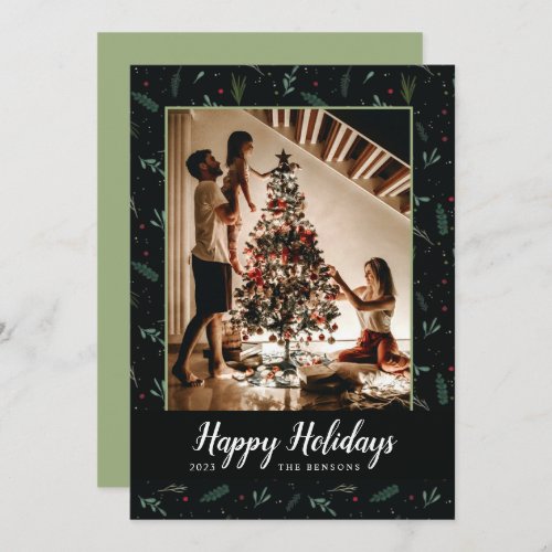 Festive Holiday Leaves Berries Photo Card