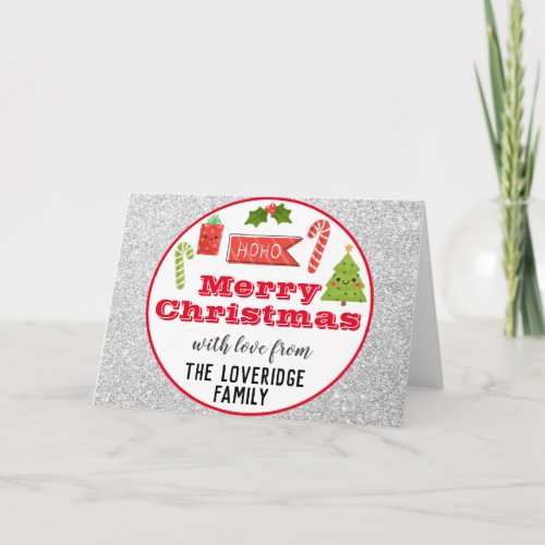 Festive Holiday Merry Christmas Red Silver Glitter Card