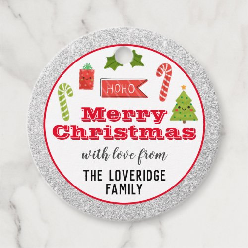 Festive Holiday Merry Christmas Red Silver Glitter Favor Tags