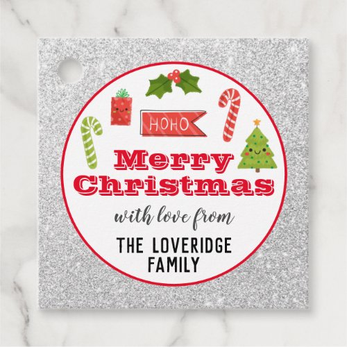 Festive Holiday Merry Christmas Red Silver Glitter Favor Tags