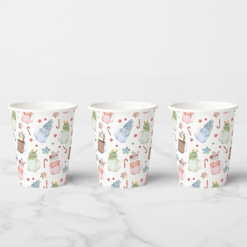 Festive Holiday Milkshakes Pattern Christmas Paper Cups